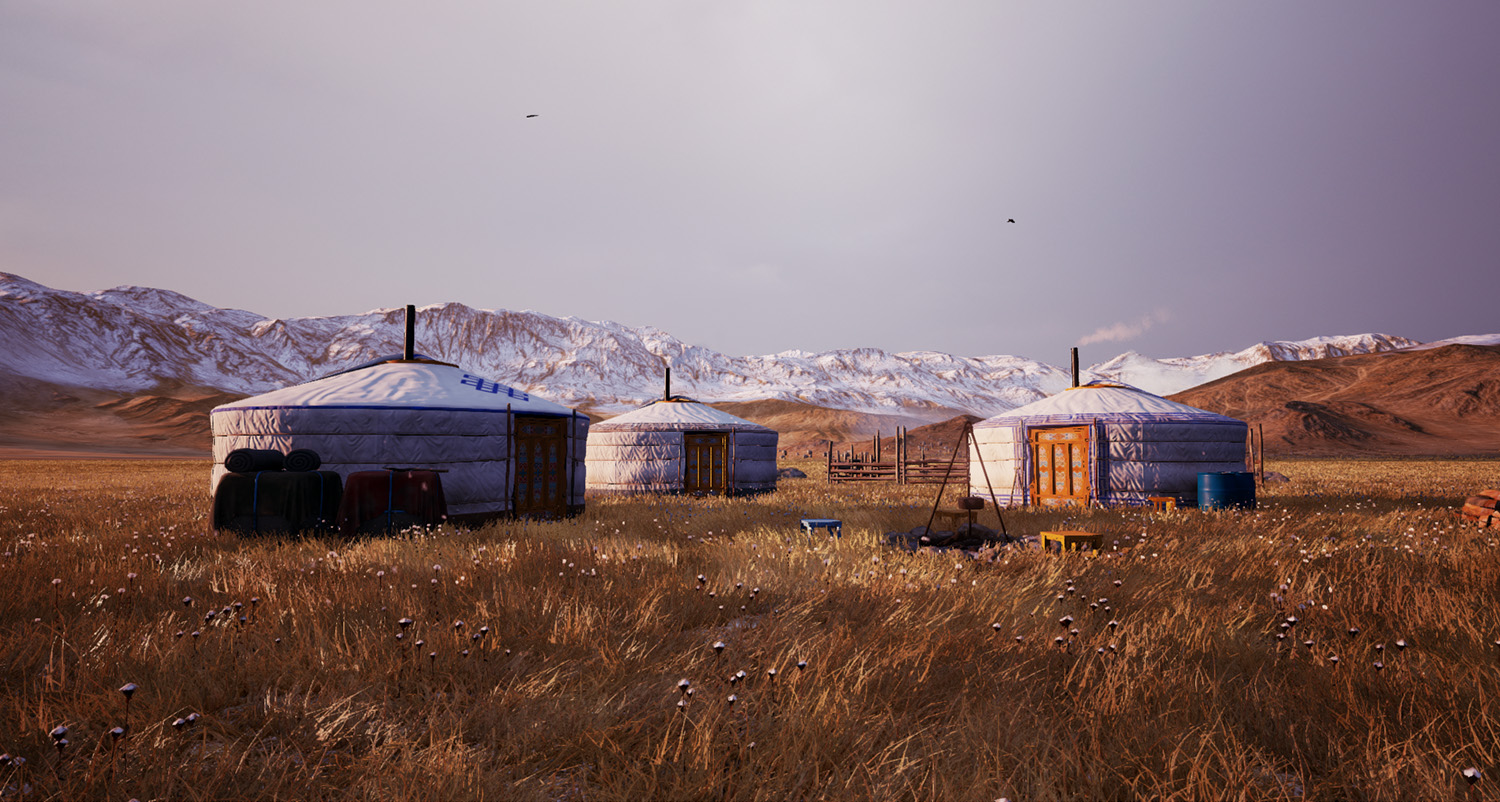 screenshot of yurts from the front