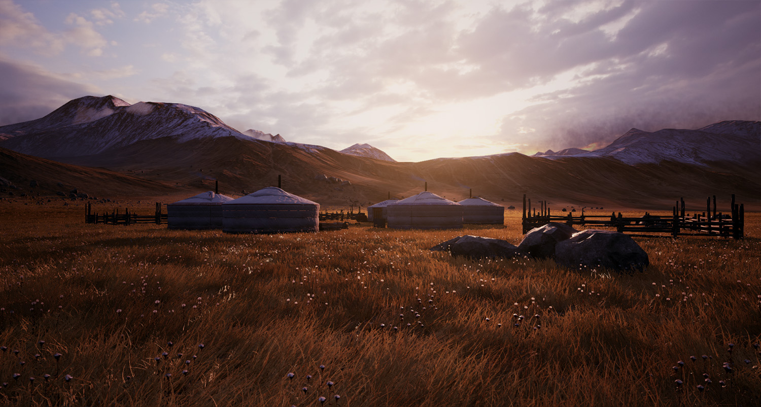 screenshot of yurts form the back