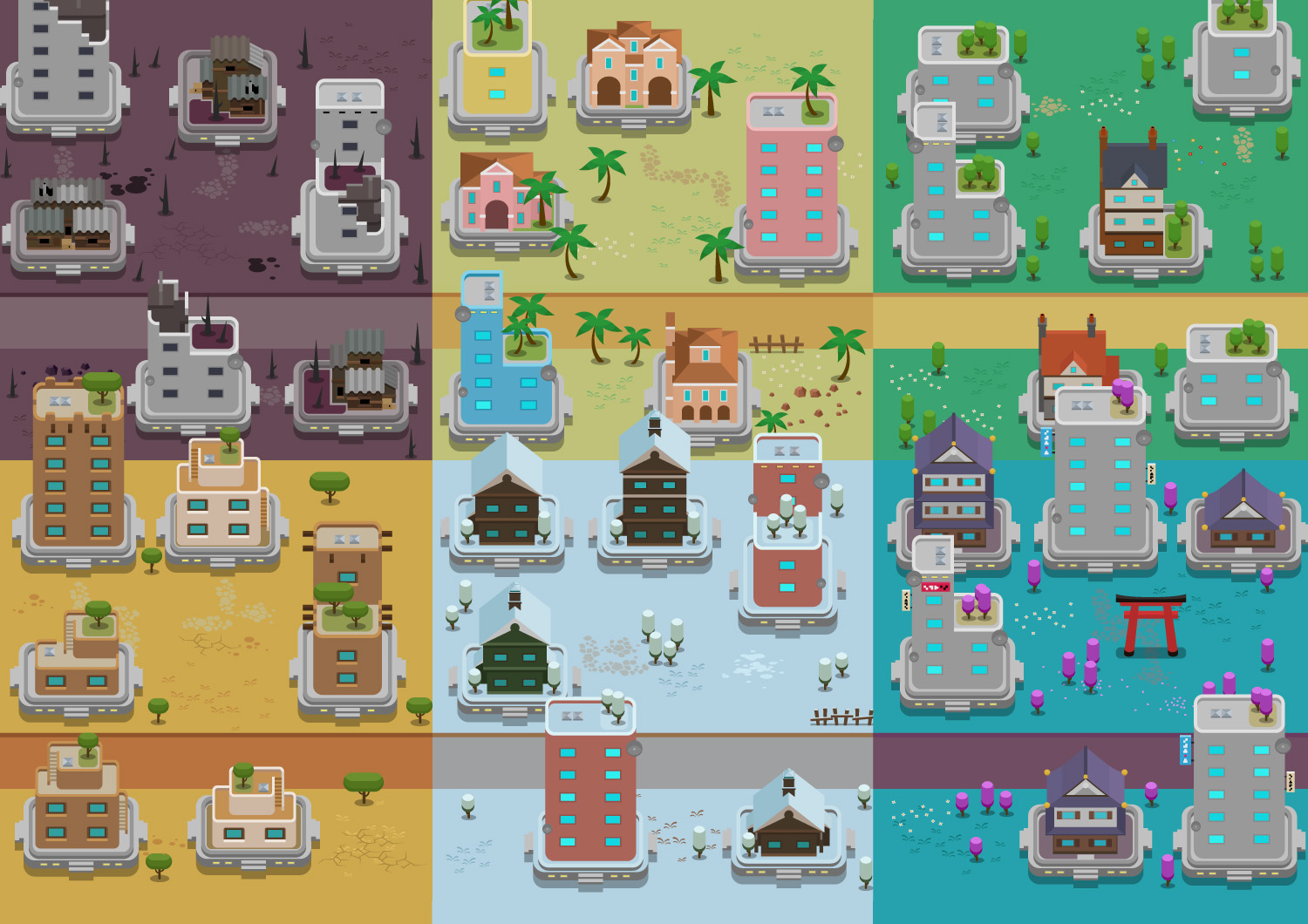 collection of kaiju panic environment assets and buildings